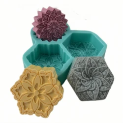 Mixed 3 Cavities Flower Silicone Soap Mold, Hexagonal Candle Wax Molds,Decorated Chocolate Cake Mold, Plaster Resin Craft Mould