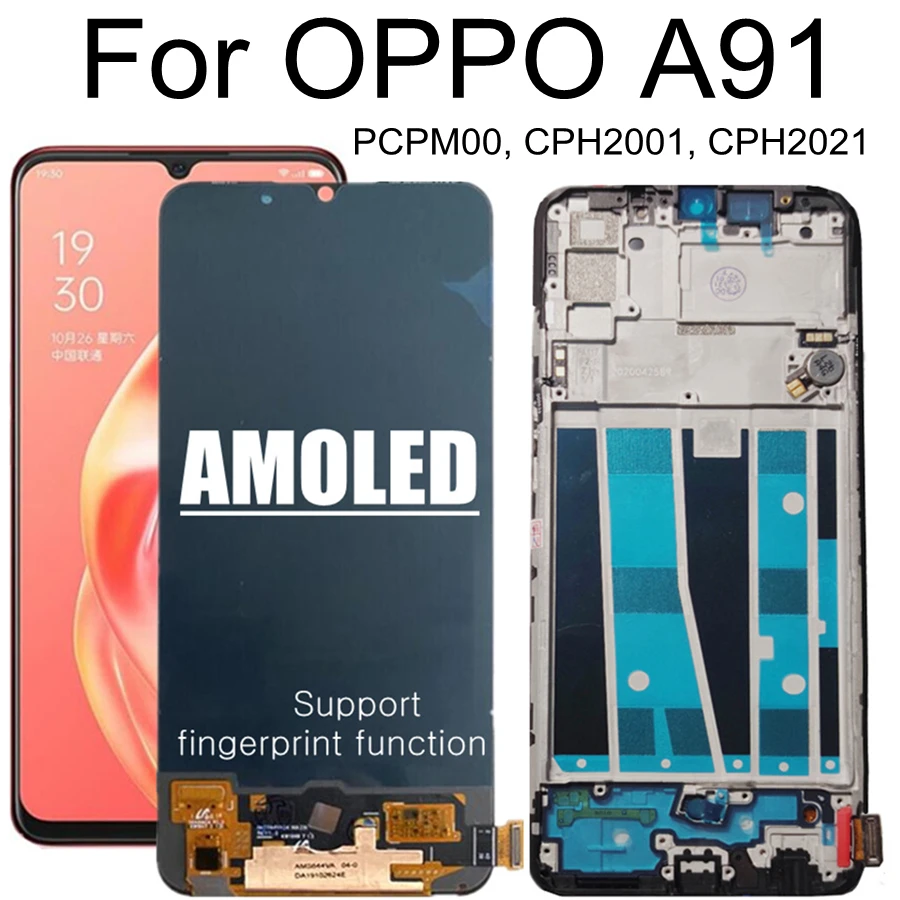 6.4 AMOLED For OPPO A91 PCPM00 CPH2001 CPH2021 LCD Display Touch Screen Digitizer Assembly Replacement