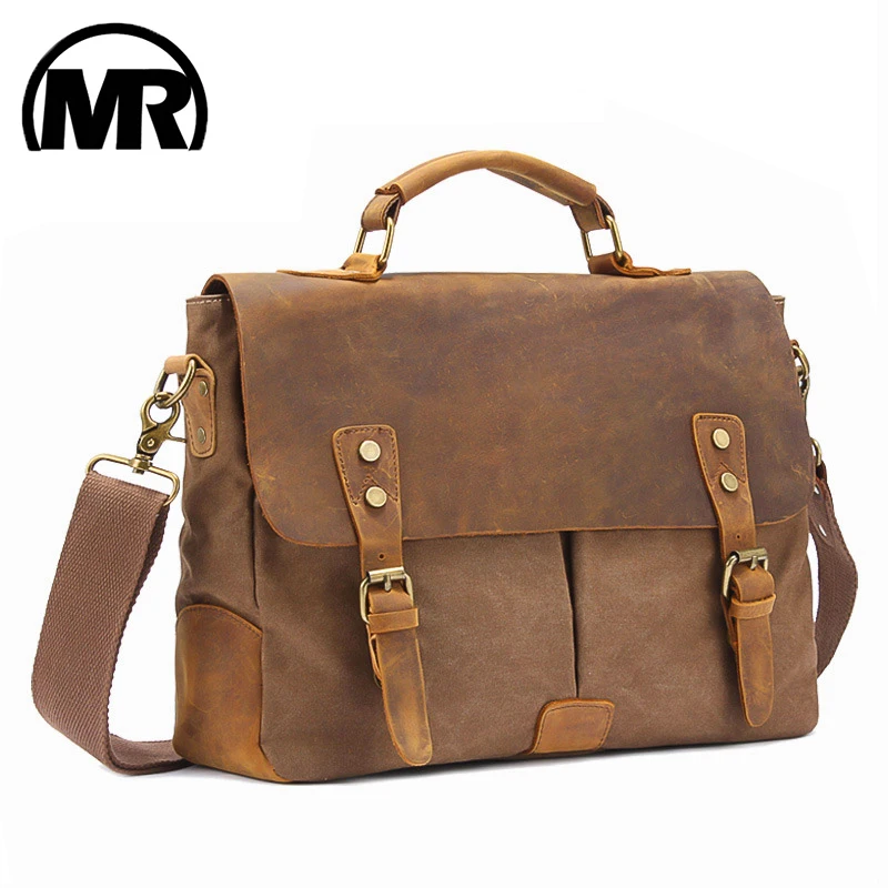 MARKROYAL Vintage  Crazy Horse Leather Canvas Messenger Bags Laptop Briefcase Crossbody Satchel Bag Dropshipping