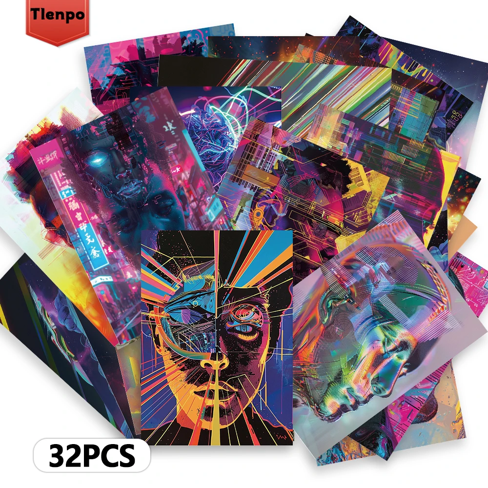 32 Stück Postkarten im Cyberpunk-Stil, abstrakte Graffiti-Karten, Weihnachtsgeschenke, Wohnzimmer-Dekoration, Schlafzimmer-Dekoration, hochwertig