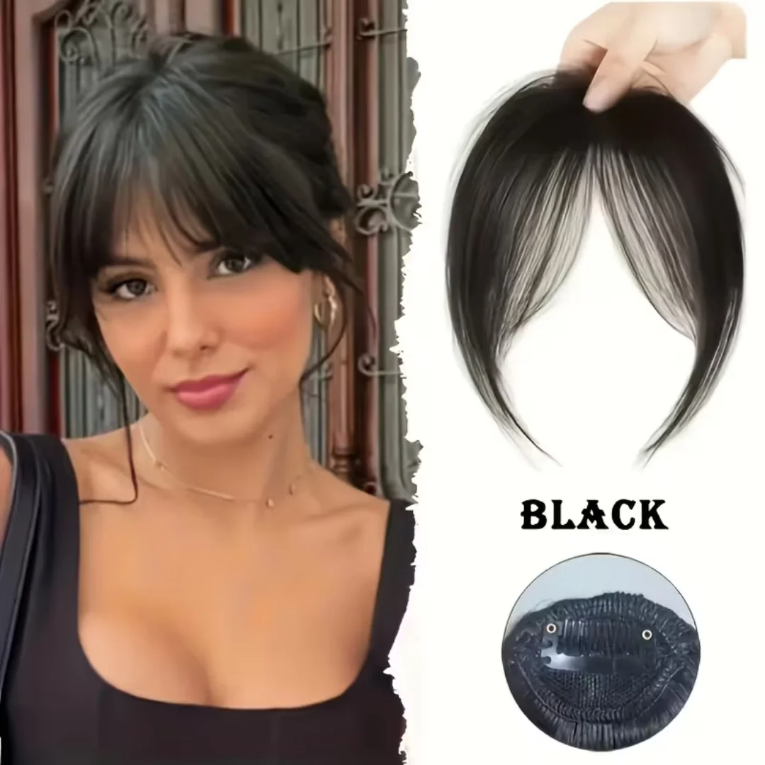 Realistic 8-Shaped Bangs Hairpiece - Clip-In Synthetic Fringe, Natural Looking Air Bangs for High Forehead & Face Slimming