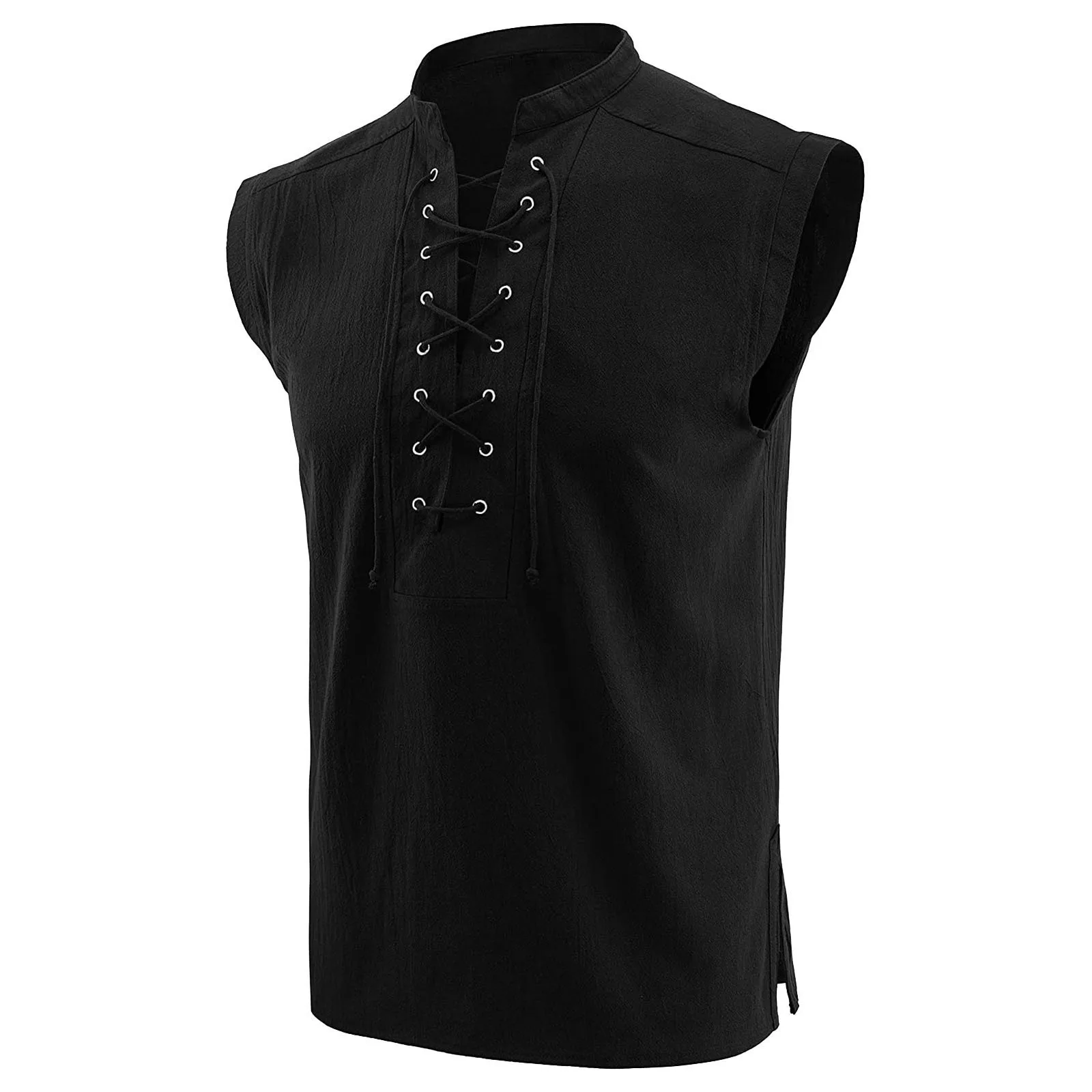 Sleeveless Tank Top Men Men'S Medieval Clothing Sleeveless Tie Stand C Ollar Shirt Vest Gothic Fashion Playeras Para Hombres