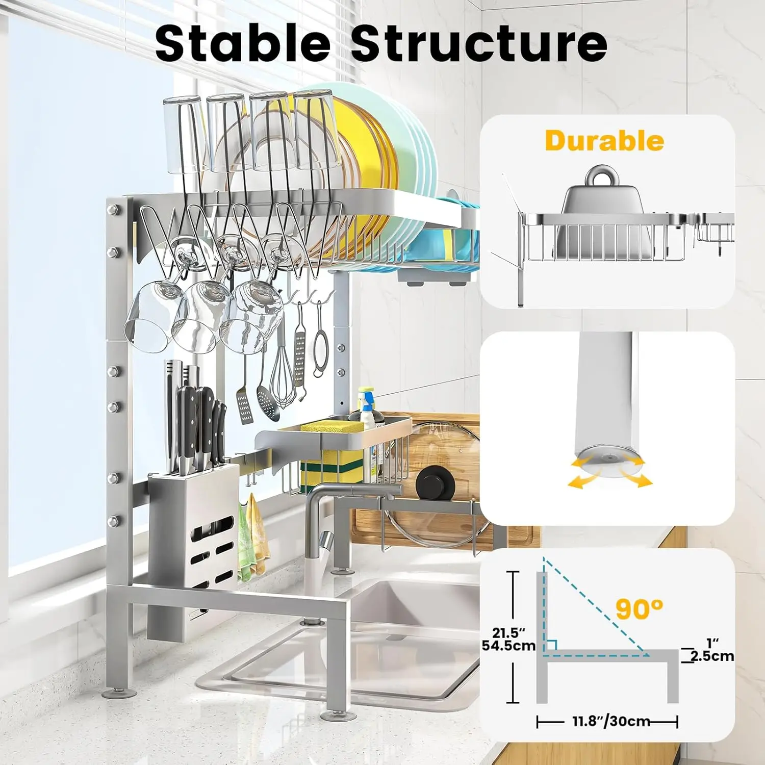 304 Stainless Steel Over The Sink Dish Drying Rack Length Adjustable Dish Drainer Full Set Dish Rack