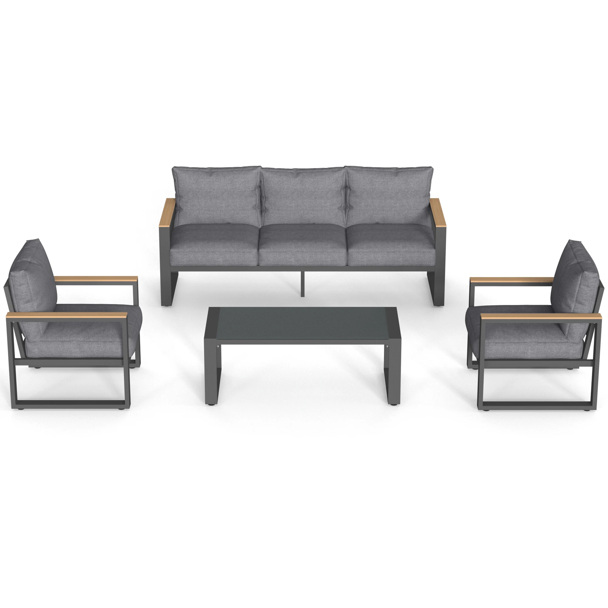 

Комплект уличной мебели: диван и кофейный столик, 4-местный секционный диван для патио с столешницей из закаленного стекла, водонепроницаемый ротанг из полиэтилена