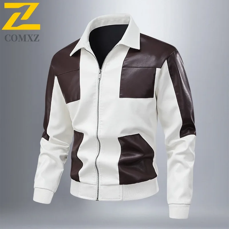 COMXZ بولي معطف معطف جلد اللون حجب ترتيب الأسرة طوق تنفس الدراجات السفر الرجال السائق سترة لباس غير رسمي سترات مقاومة
