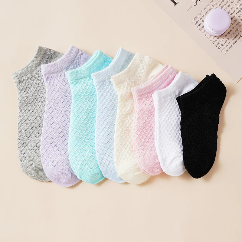 School-Age Children\'s Invisible Solid Color Simple Casual Breathable Mesh Socks Kids Soft Comfortable High Elastic Ankle Socks