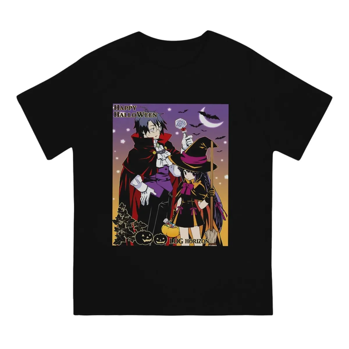 Happy Hallo Ween T Shirts Men Cotton Vintage T-Shirts Crewneck Log Horizon Anime Tee Shirt Short Sleeve Tops Gift Idea