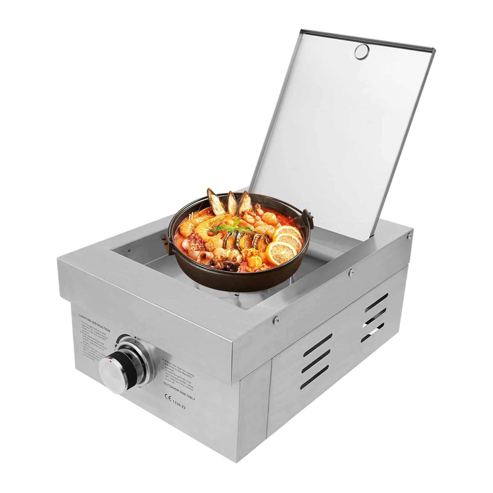 موقد غاز، مدمج/خارجي، 304 من الفولاذ المقاوم للصدأ، موقد غاز طبيعي محمول للفناء الخلفي، والتخييم، والفناء، فضي