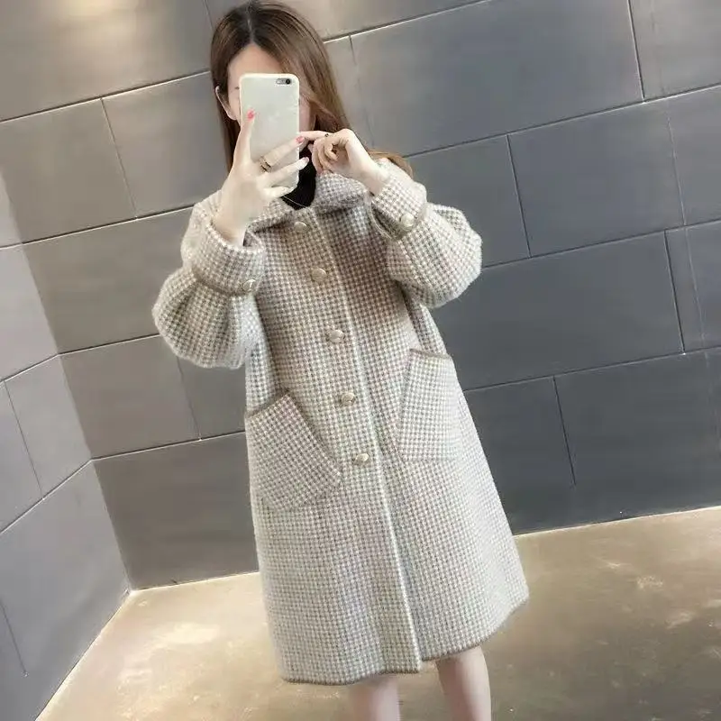Autumn Winter Loose Woolen Female Overcoat Korean Medium Long Styles Women Tops Coat Fashion Lmitation Mink Fur Ladies Jacket