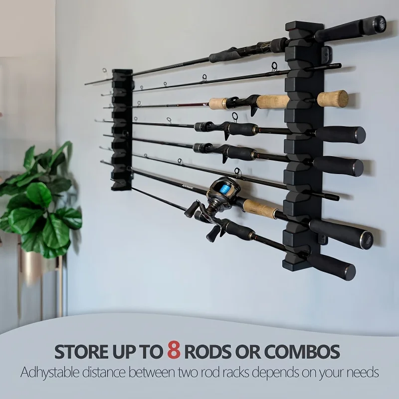 Fishing Rod Holder Wall Rack 1pc, Holds 8 Rods, Metal Heavy-Duty, Space-Saving Easy Mount for Garage/Boatng Rod Storage