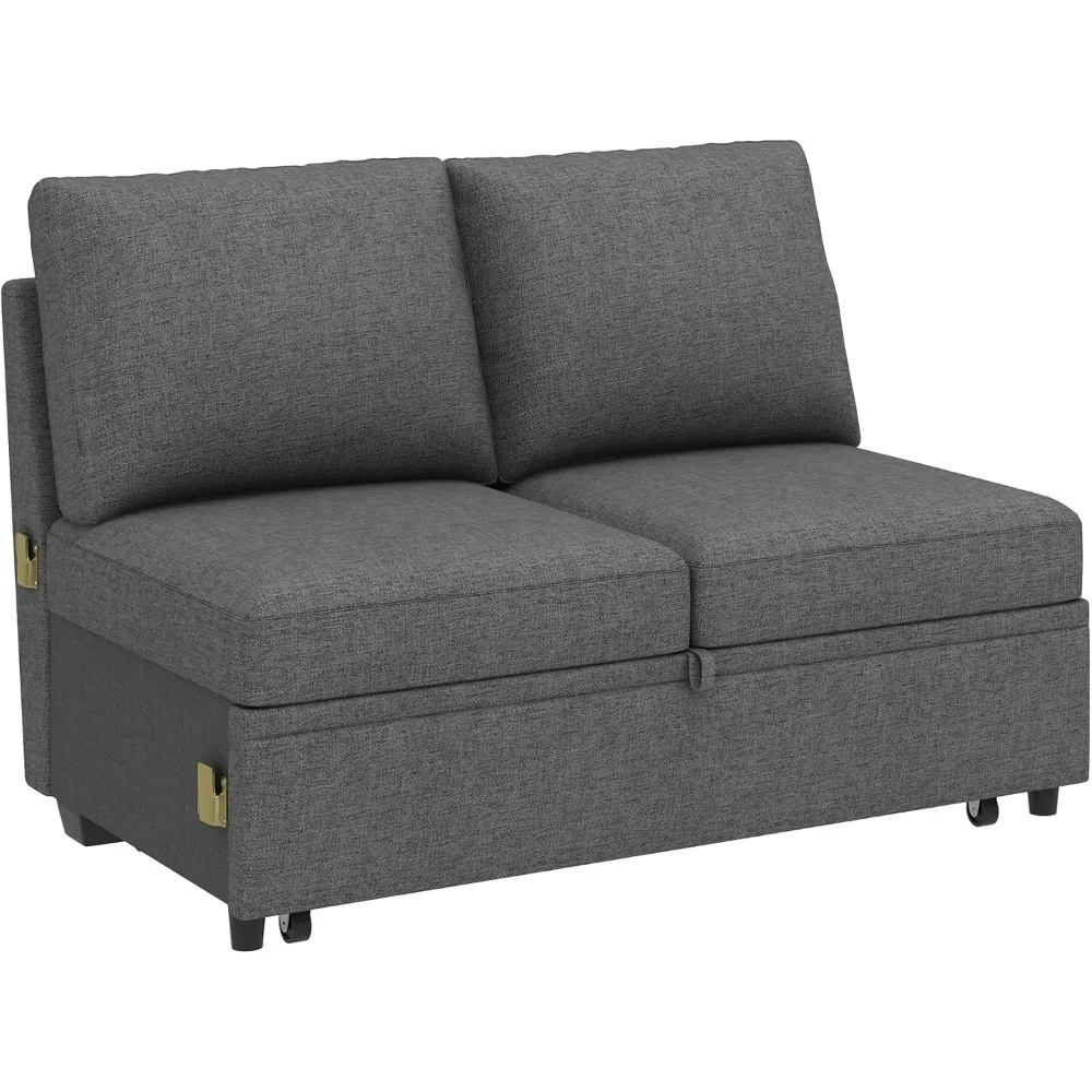 سرير قابل للسحب لأريكة النوم المقطعية المعيارية، مقعد Loveseat بدون ذراع مع سرير قابل للسحب للأريكة المقطعية، رمادي داكن