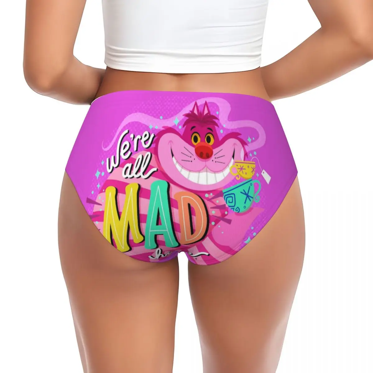 Custom Womens Cheshire Cat Face Cartoon Brief Panties Female Soft Underwear Underpants