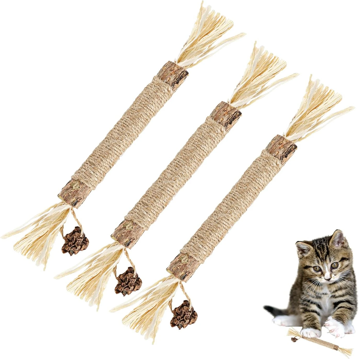 Premium, Delicious 3-Pack Teething Toys for Kittens - Happy Feline Natural Dental Care - Effective Silvervine and Catnip Chew St