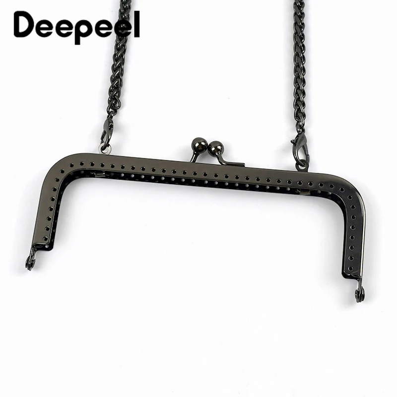 Deepeel-Cuadro cuadrado negro de Metal, 8,5-18,5 cm, asas para bolso, cierre de beso, soportes de costura DIY, accesorio de Hardware para billetera,