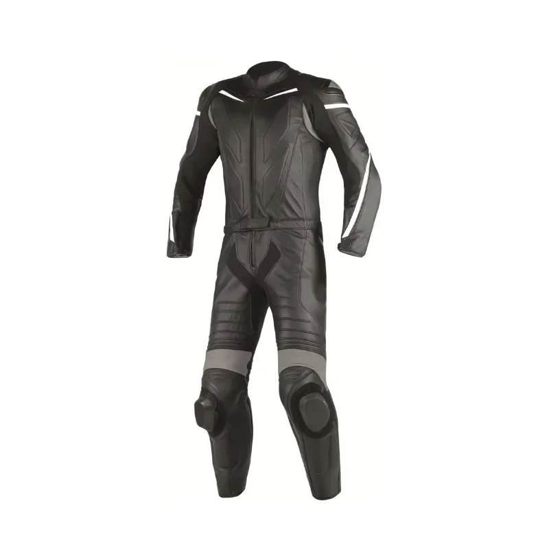 

Motorcycle racing suit with reinforced stitching, impact protection, breathable lining