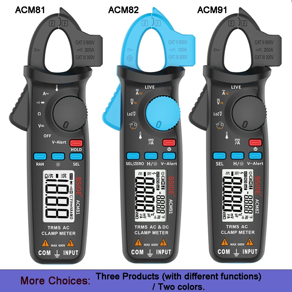 Mini Digital Clamp Meters ACM Series True RMS DC AC Current Voltage Ohm Temp Capacitance Hz NCV Tester Ammeter Multimeter