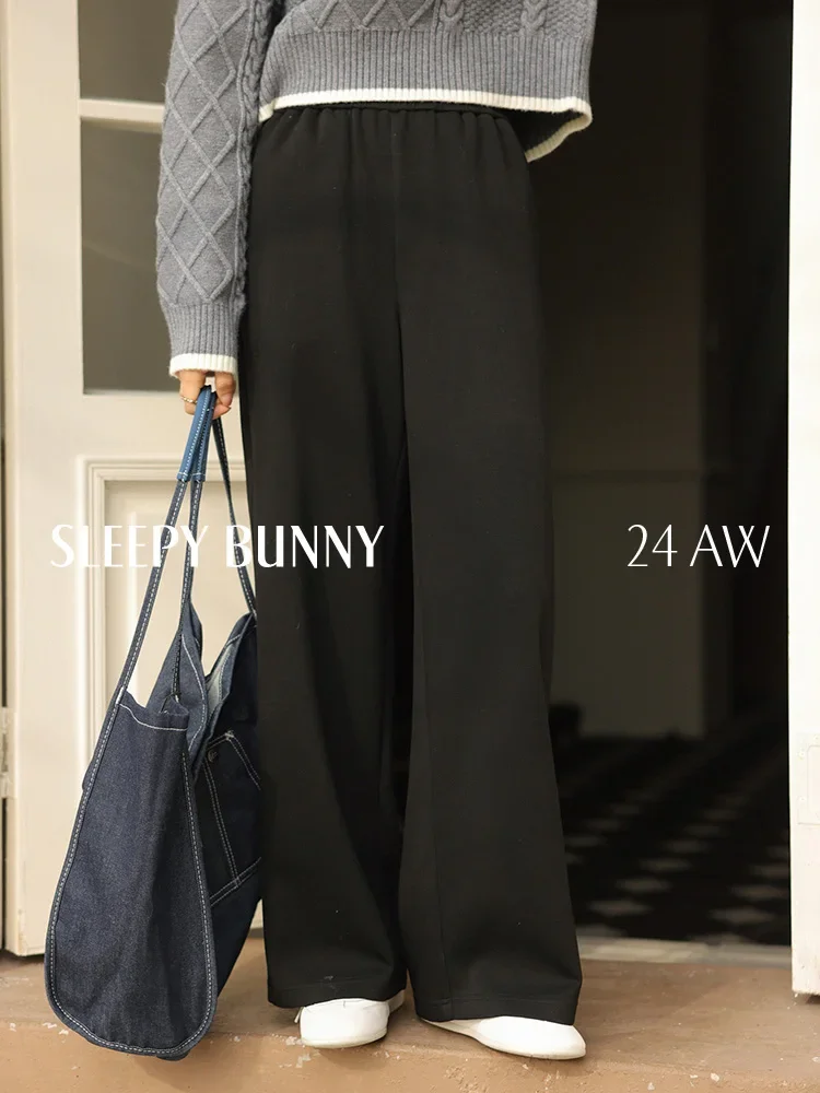 

High Waist Knit Wide Leg Pants Women Loose Straight Trousers Petite Friendly Casual Elastic Waist Draped Long Knitwear Bottoms