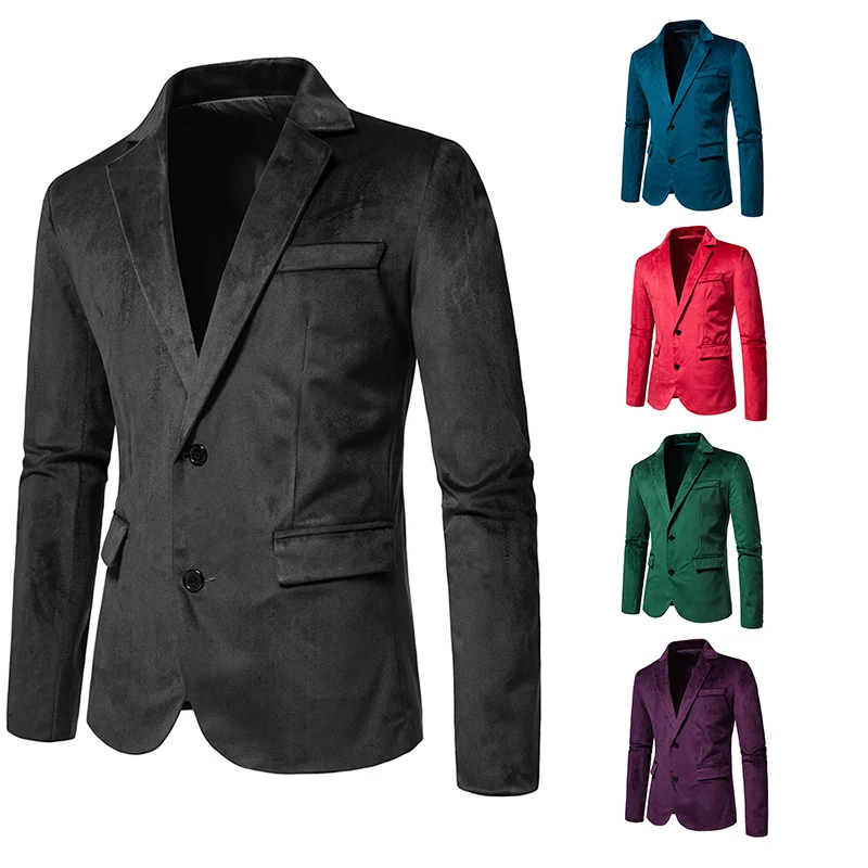 Mens European And American V Neck 2 Button Coat Suit Wedding Party Business Causal Pocket Lapel Clothes Long Sleeve Outerwear