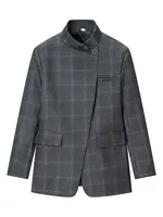 HH Women Casual Asymmetrical Dark Grey Blazer One Button Long Sleeve Jacket Coats 2026 Trend Vintage Solid Office Blazers 5