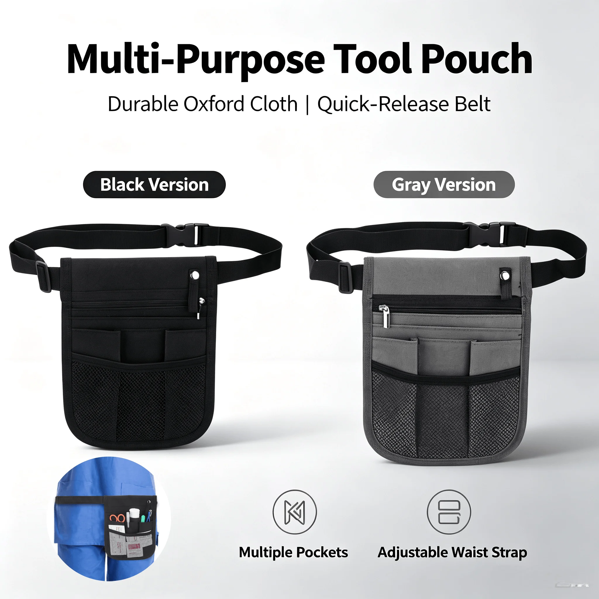 Adjustable Waist Organizer Fanny Pack Utility Tool Bag Portable Storage Pouch for Nurses Cleaners Technicians Service Workers