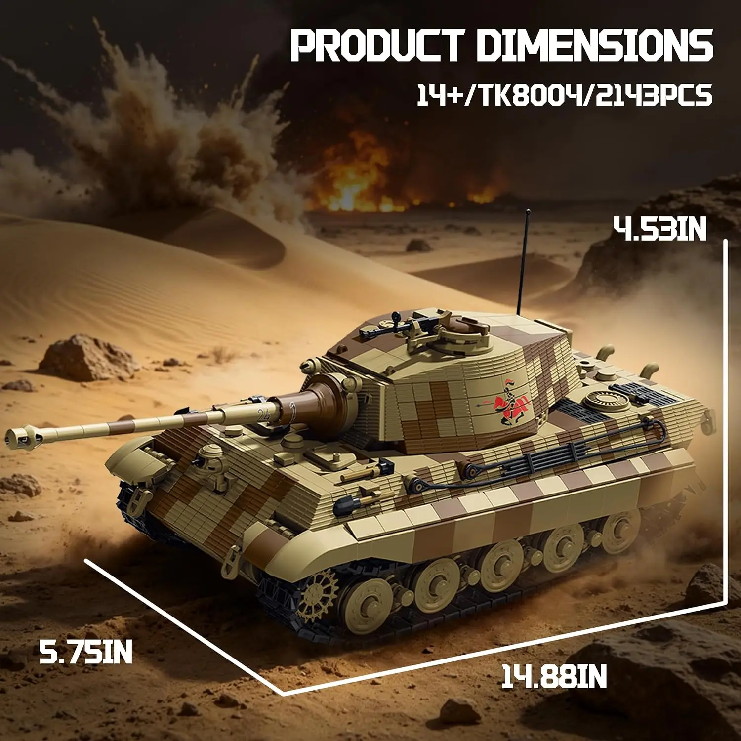 2143PCS Tiger Heavy Tank Panzer VI Ausf.B Military Building Blocks Model Educational Toy for Children Gift Collection