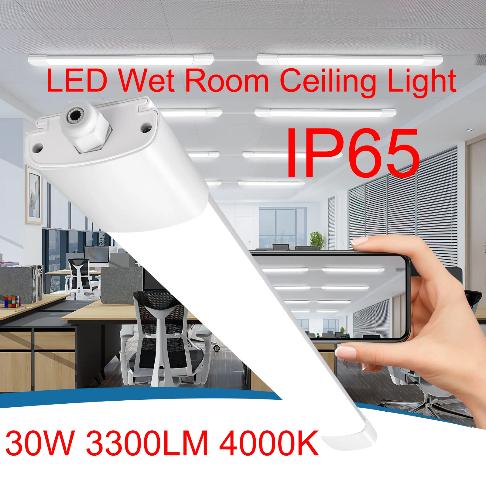 LED Nassraumleuchte 30W 3300LM 87cm 4000K LED-Röhre IP65 Wasserdichte Deckenleuchte für Büro Flur Treppe Garage Lagerraum