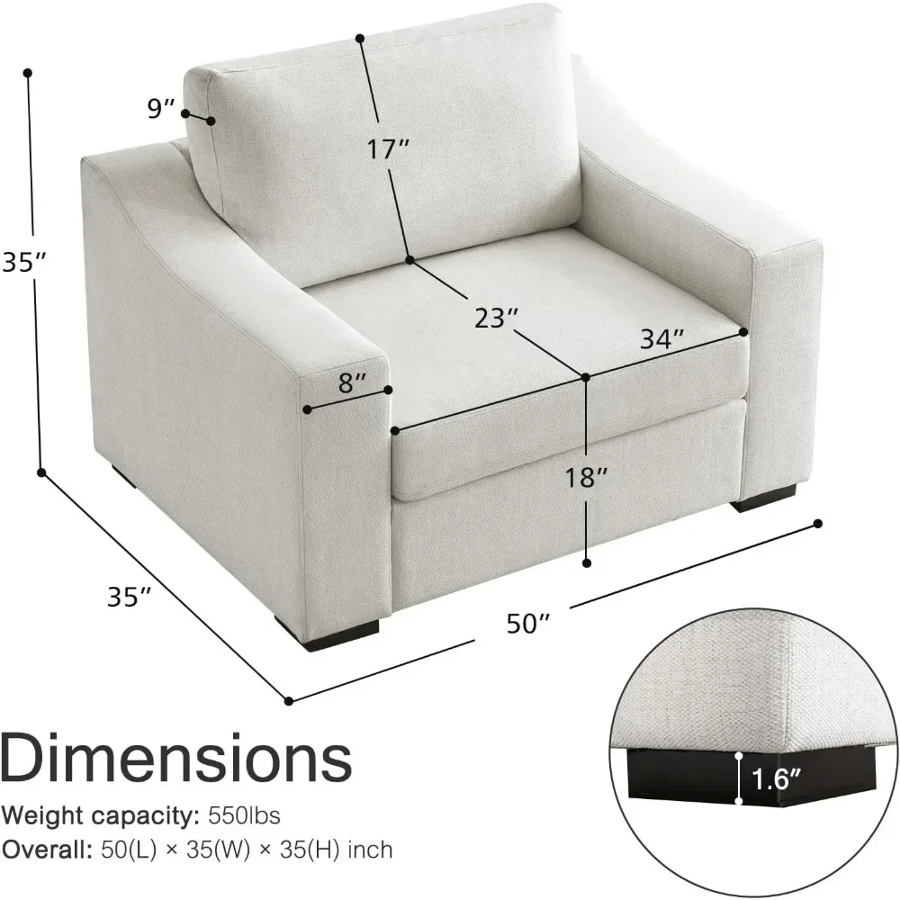 Living Room Chair, Linen Fabric Modern Chair with Deep Seat & Washable Covers, Comfy Upholstered Large Chair, Armrest Sofa Chair