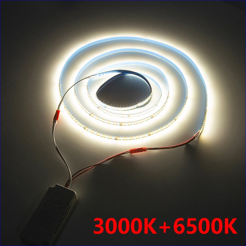 3 Meter 2835-180d-7Mm-5b9c × 2 Dubbele Kleuren Led Strip Voor Het Repareren Van Kroonluchters, 18W 3000K + 18W 6500K Led Lint.