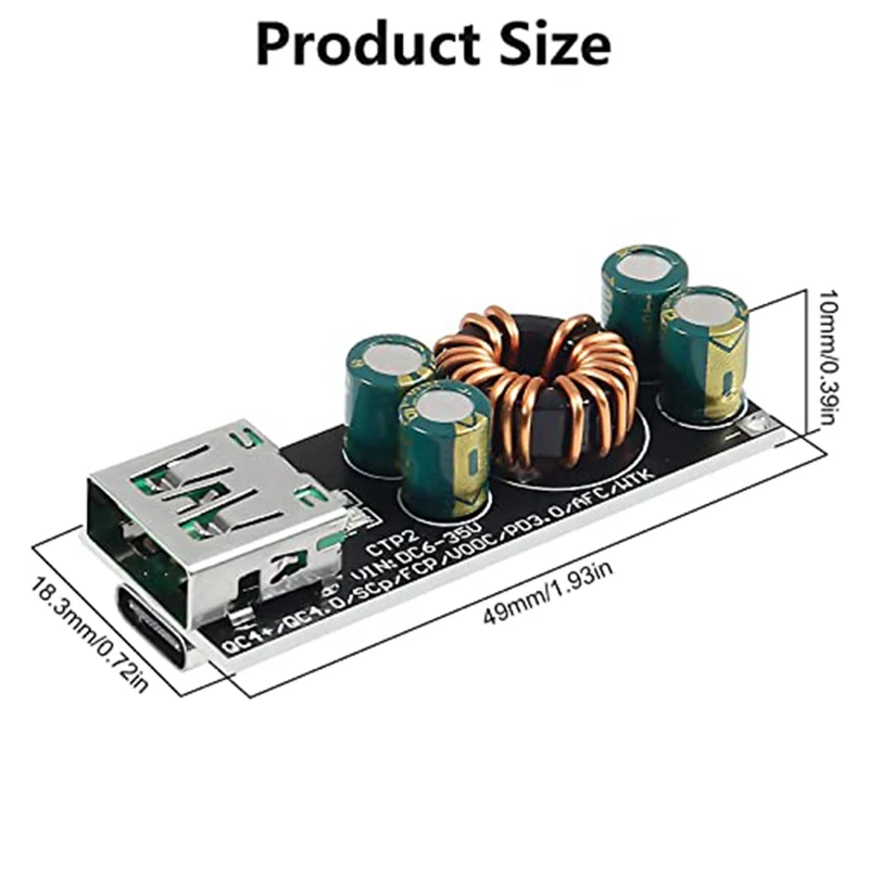 Módulo de alimentación reductor de carga rápida, dispositivo de 60W, 6-35V, CC A USB tipo C, PD 3,0, QC4.0 + y Tipo A, QC3.0, 12V, 24V, 3 piezas