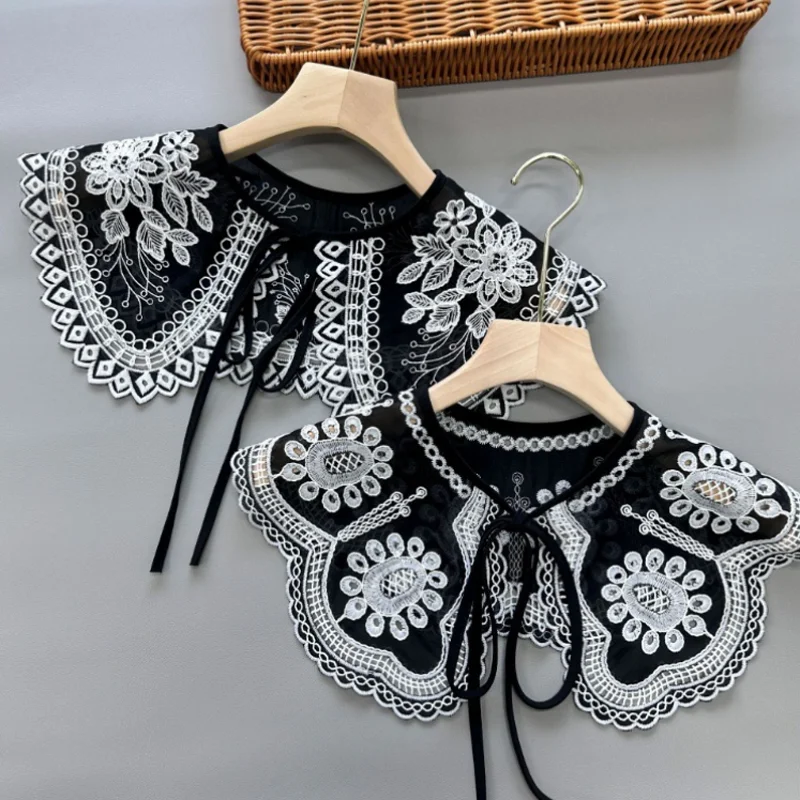 New Black Hollow Embroidery Fake Collar Multifunctional Shoulder Decoration Women Shawl Detachable Collars DIY Apparel Accessory