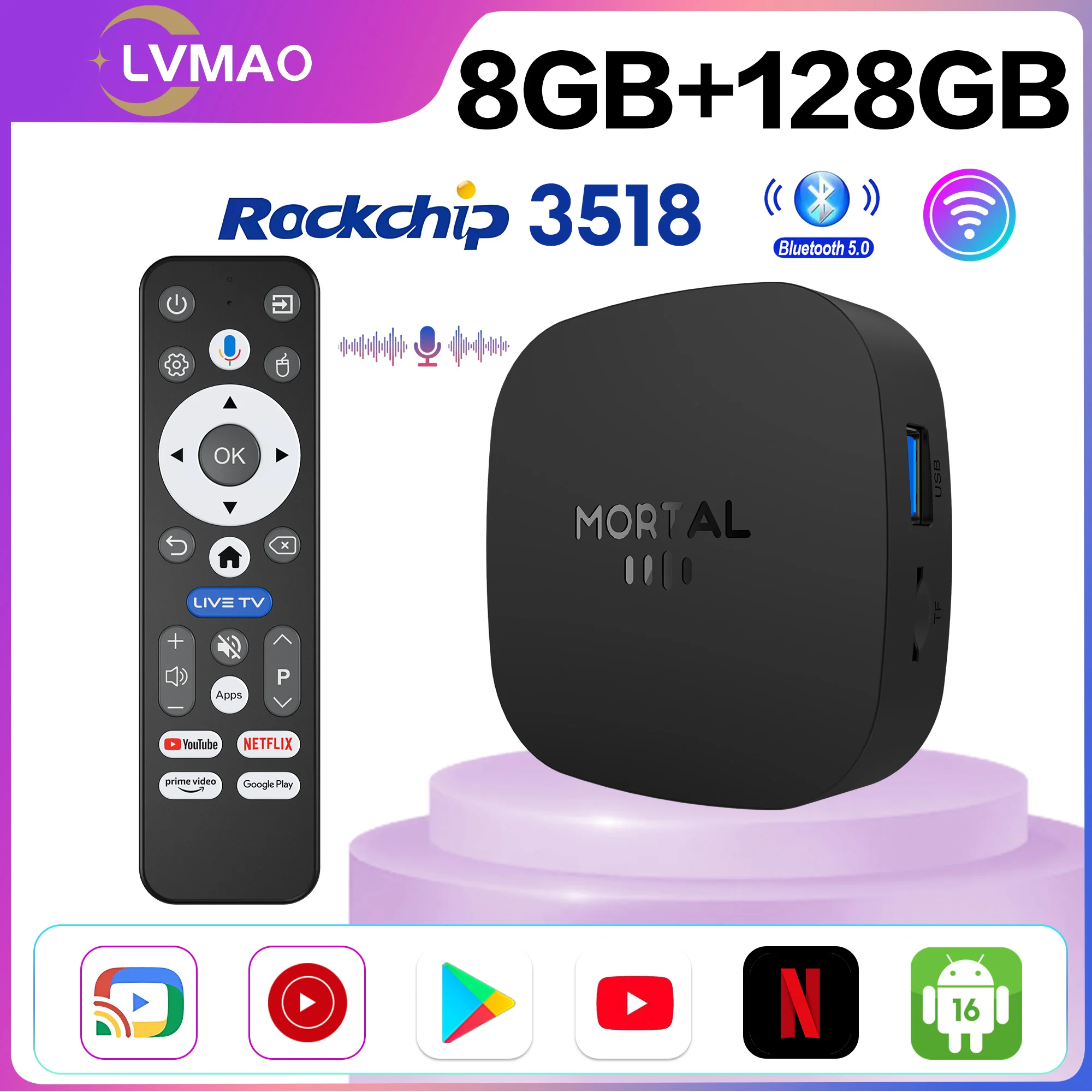 2026 NEW TV BOX T1+ RK3518 Smart TV Box BT5.4 Android ROM 128GB RAM 8GB Wifi2.4/5.8G 8K Voice Assistant Media Player TV Box