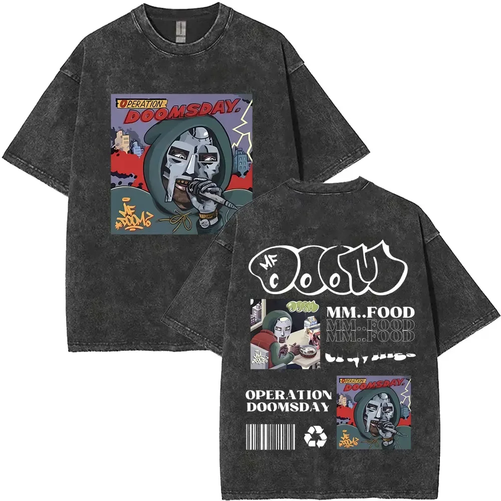 

Випраный винтажный рэпер Mf Doom MM FOOD One Beer Графическая футболка Мужчины Женщины Хип-хоп Модная футболка Мужская повседневная уличная одежда большого размера