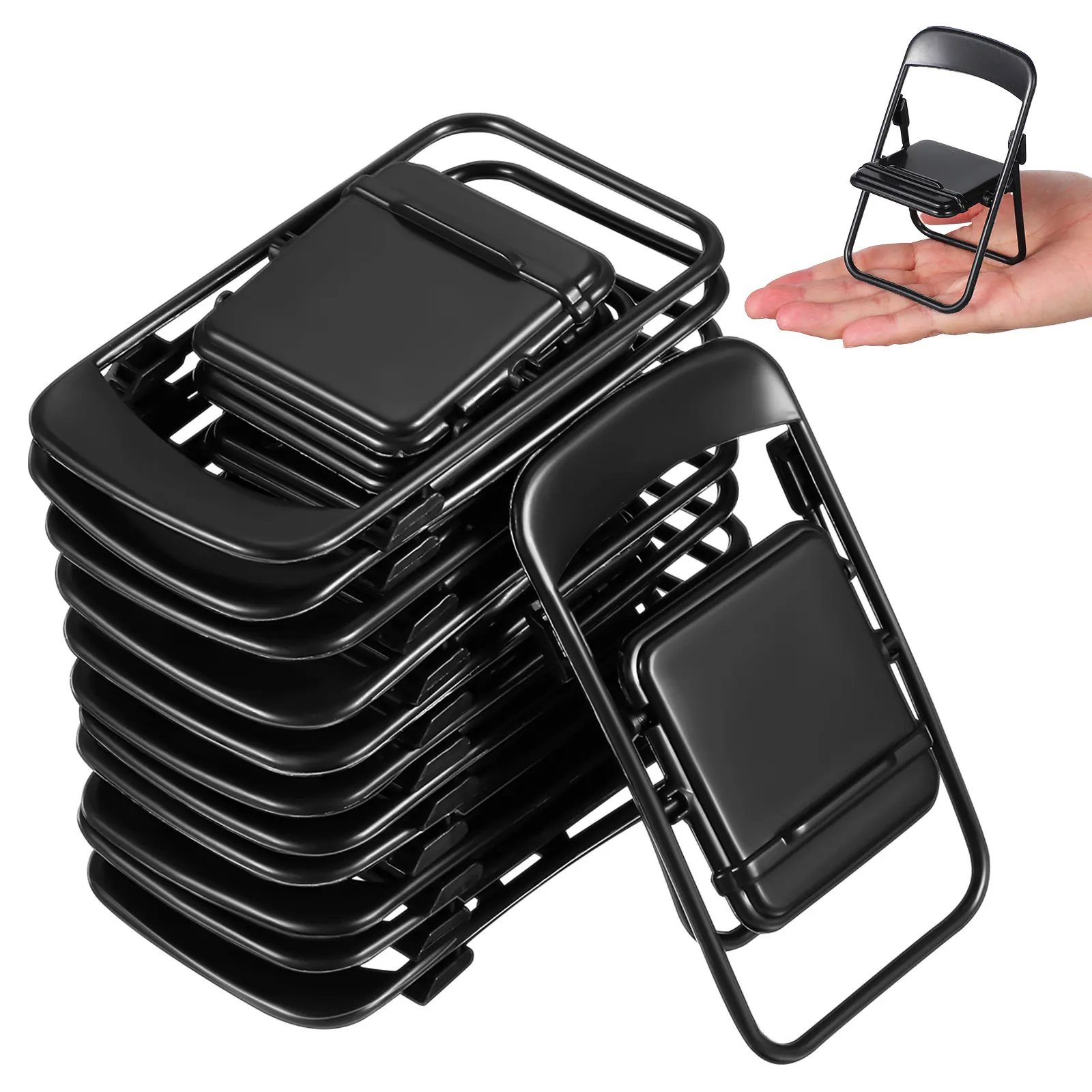 12Pcs Mini House Chair Foldable Black Simulation Furniture Decorative Micro Landscape Ornaments Photography Props Miniature