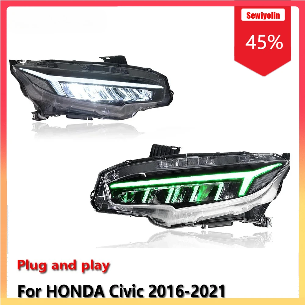 

Автомобильные светодиодные фары, автомобильные детали для HONDA Civic 2016-2021, противотуманные фары DRL, стоп-сигнал поворота, лампа Plug and Play