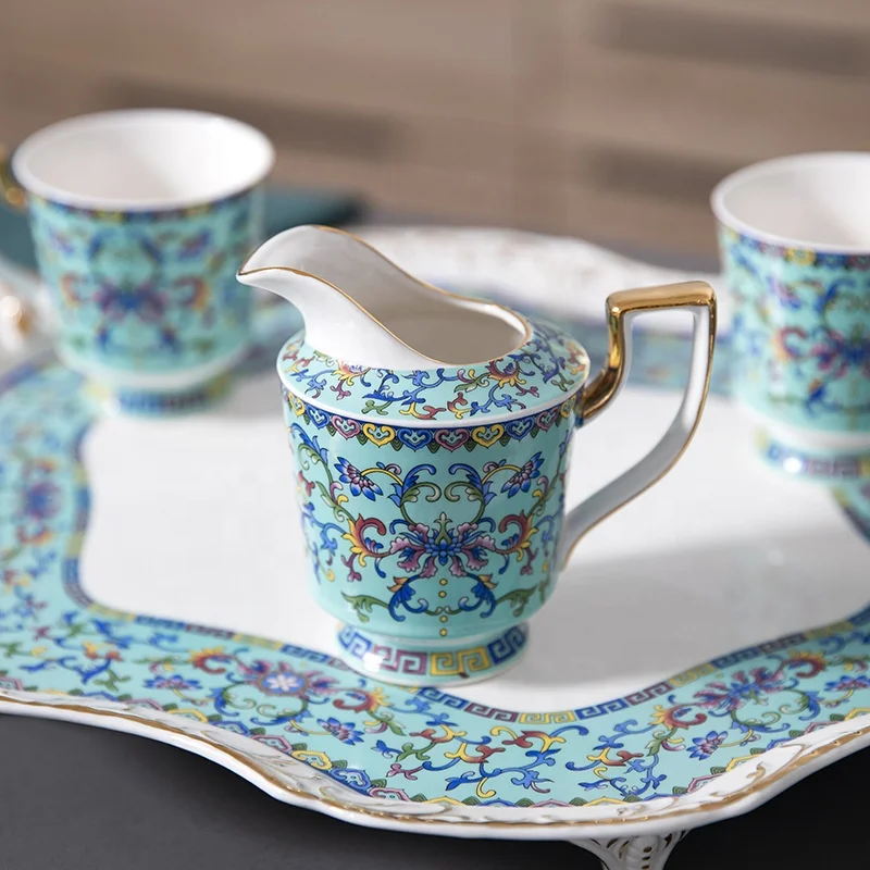 Wholesale ceramic drinkware Luxury Fine Bone China Colorful coffeeware Sets Porcelain Dishware Coffee Cup Set