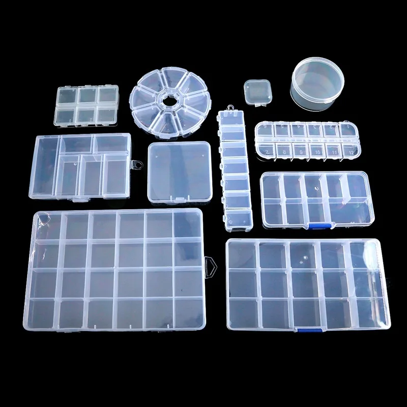 Adjustable 1-24 Grids Compartment Jewelry Box Transparent Plastic Storage Boxes Container Beads Earring Rectangle Organizer Case