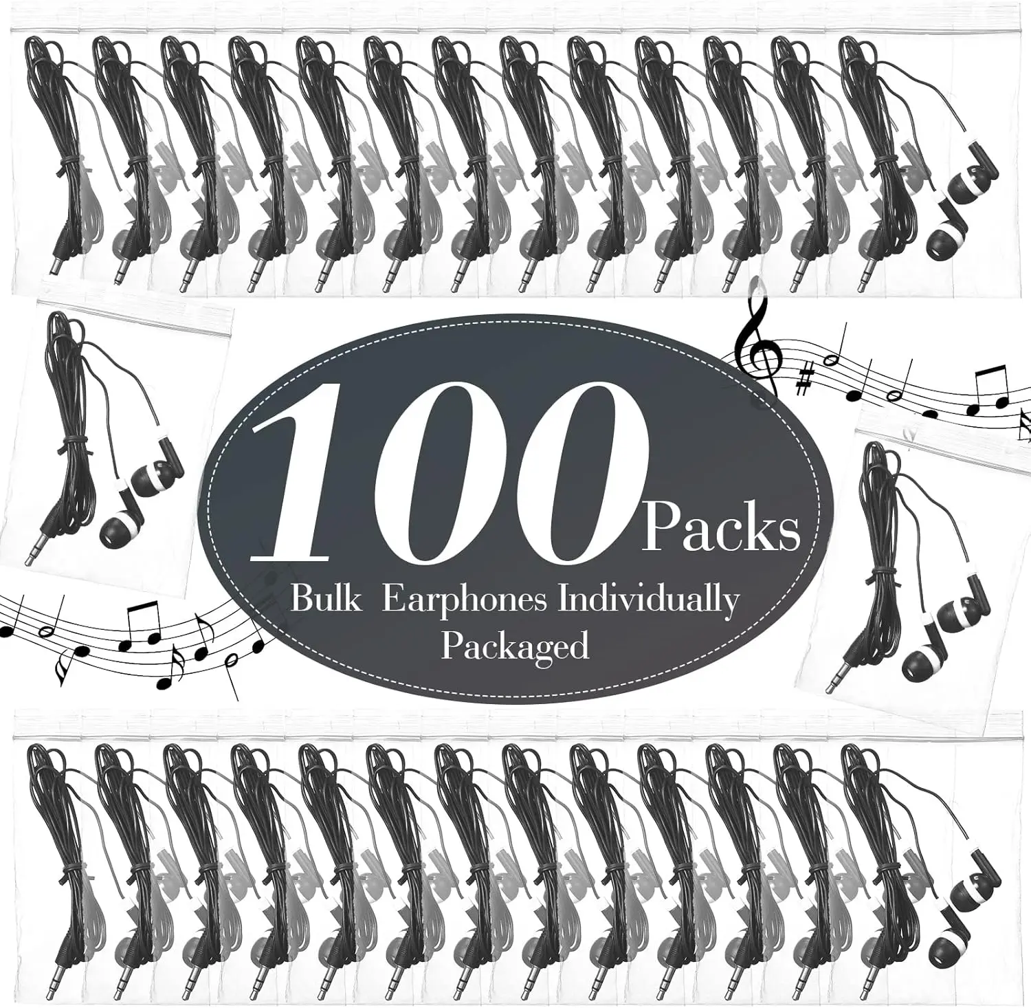 100 Pack Bulk Earbuds for Classroom, Student  Headphones in Ear for  Schools Libraries Laptop, .3.5MM Earbuds Dot Headphones, In