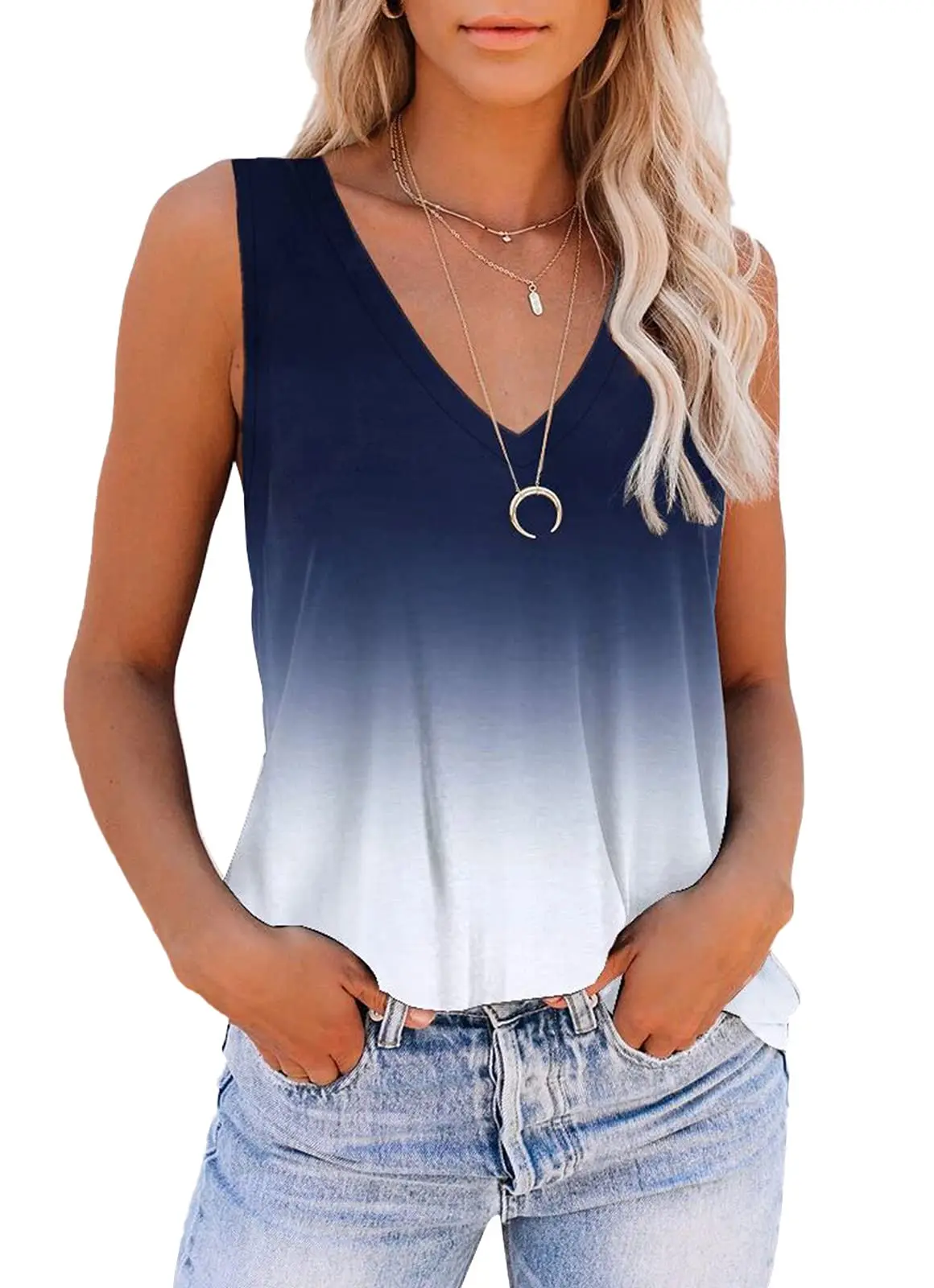 Letnia moda Tie Dye Gradient 3D Print Tank Tops Damskie Oversize V-Neck Bez rękawów Kamizelka Kobieta Odzież uliczna — zdjęcie 7