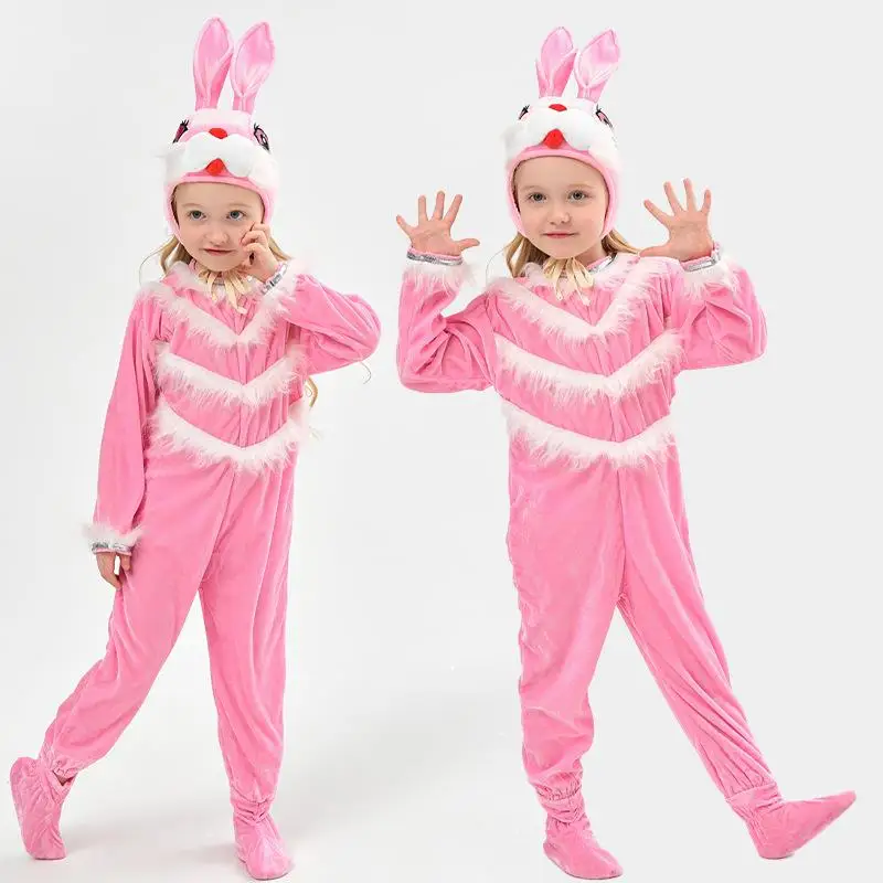 زي أطفال جديد للهالوين على شكل حيوانات، بدلة أداء على شكل أرنب وردي، تصميم كرتوني، زي أرنب أبيض صغير