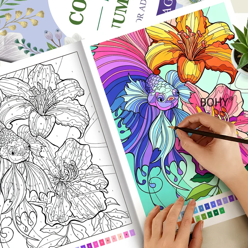 1 Adult Decompression Coloring Book, 32 Pages, Exquisite Thread Drafts on Themes Like Blue Parrot, Butterfly, Flower Fish, Etc.