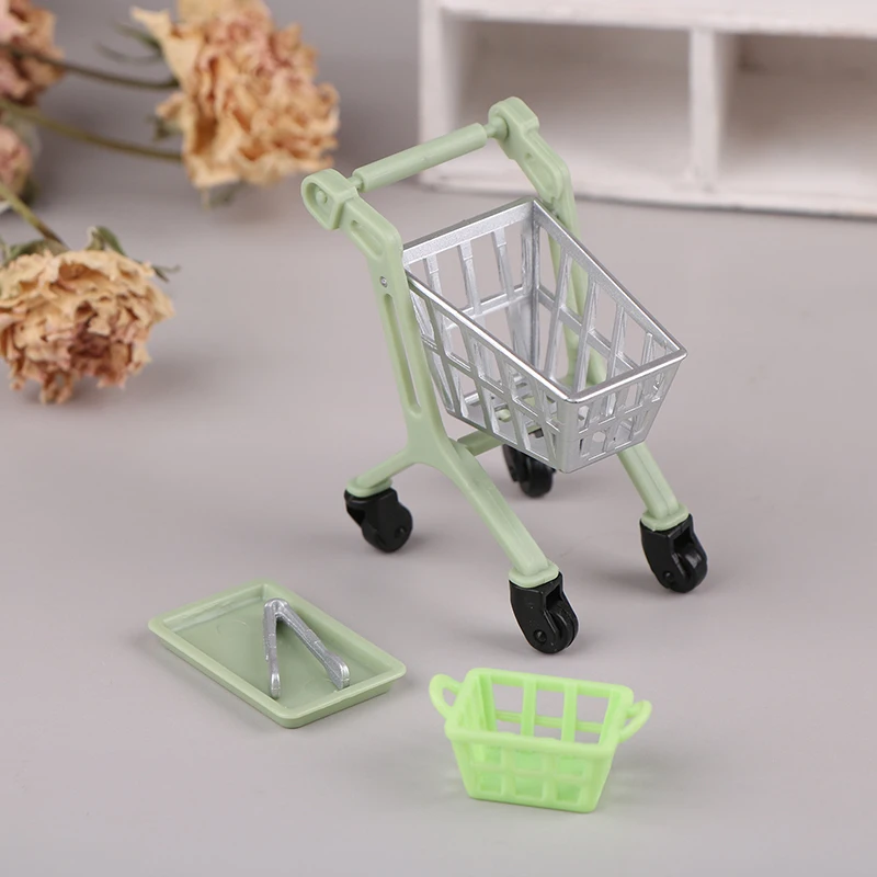 1/12 Dollhouse Miniature Shopping Trolley Shopping Cart Basket Food Clip Tray DIY Dollhouse Supermarket Scene Decor Accessories