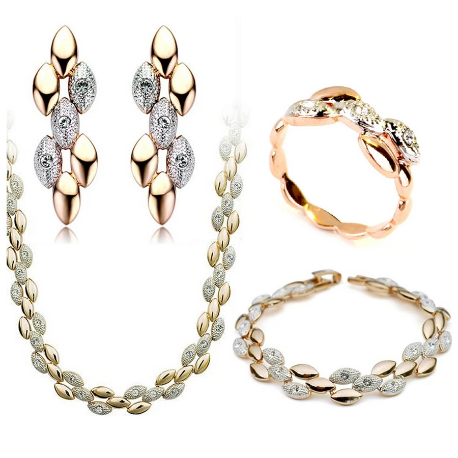 

Austrian crystal jewelry luxury jewelry famous brand gold-color grain jewelry set four-piec set