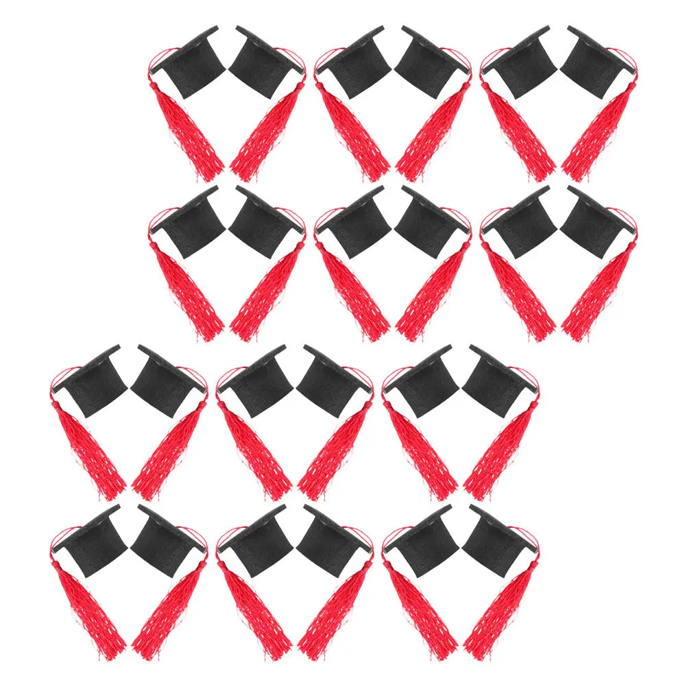 

24Pcs Mini Grad Caps Tassel Graduation Cupcake Toppers Class of 2025 Party Decorations Red Favors Mini Bachelor Cap Headband