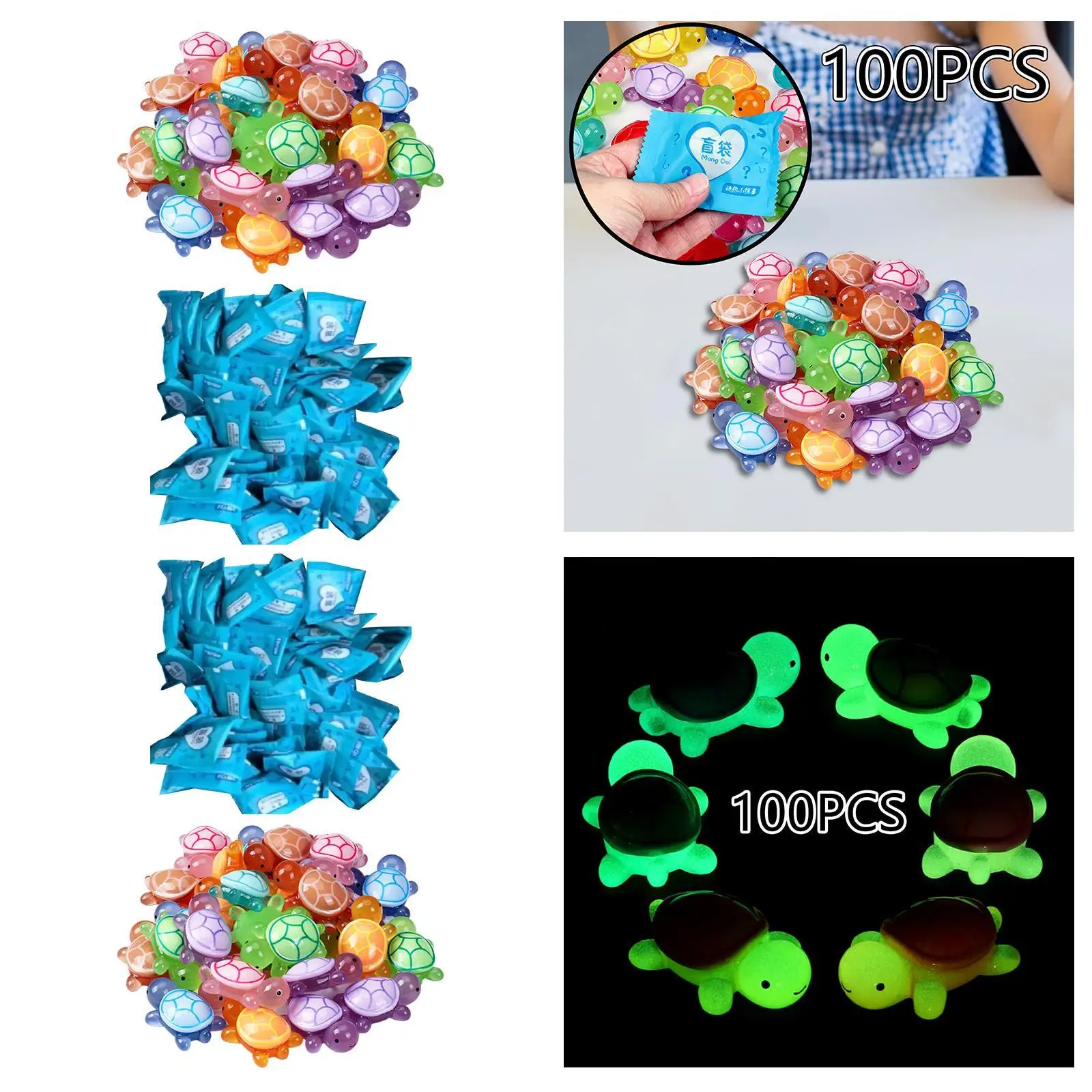 100 Pieces Luminous Mini Turtles Turtle Figure Ornament Decorative Adorable Turtle Toy Tortoises Glow for Bedroom Home