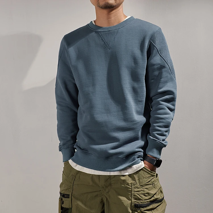 Heavyweight Pure Cotton Hoodie Men's Loose Fit round Neck Sweatshirt Spring Autumn Casual Fashion Urban Style Youth Clothing