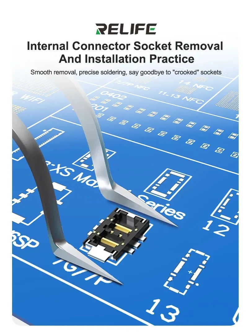 Płytka treningowa do lutowania RELIFE RL-044R do naprawy iPhone'a, zestaw do nauki układów BGA i gniazd złącza, obsługuje całą serię IP17