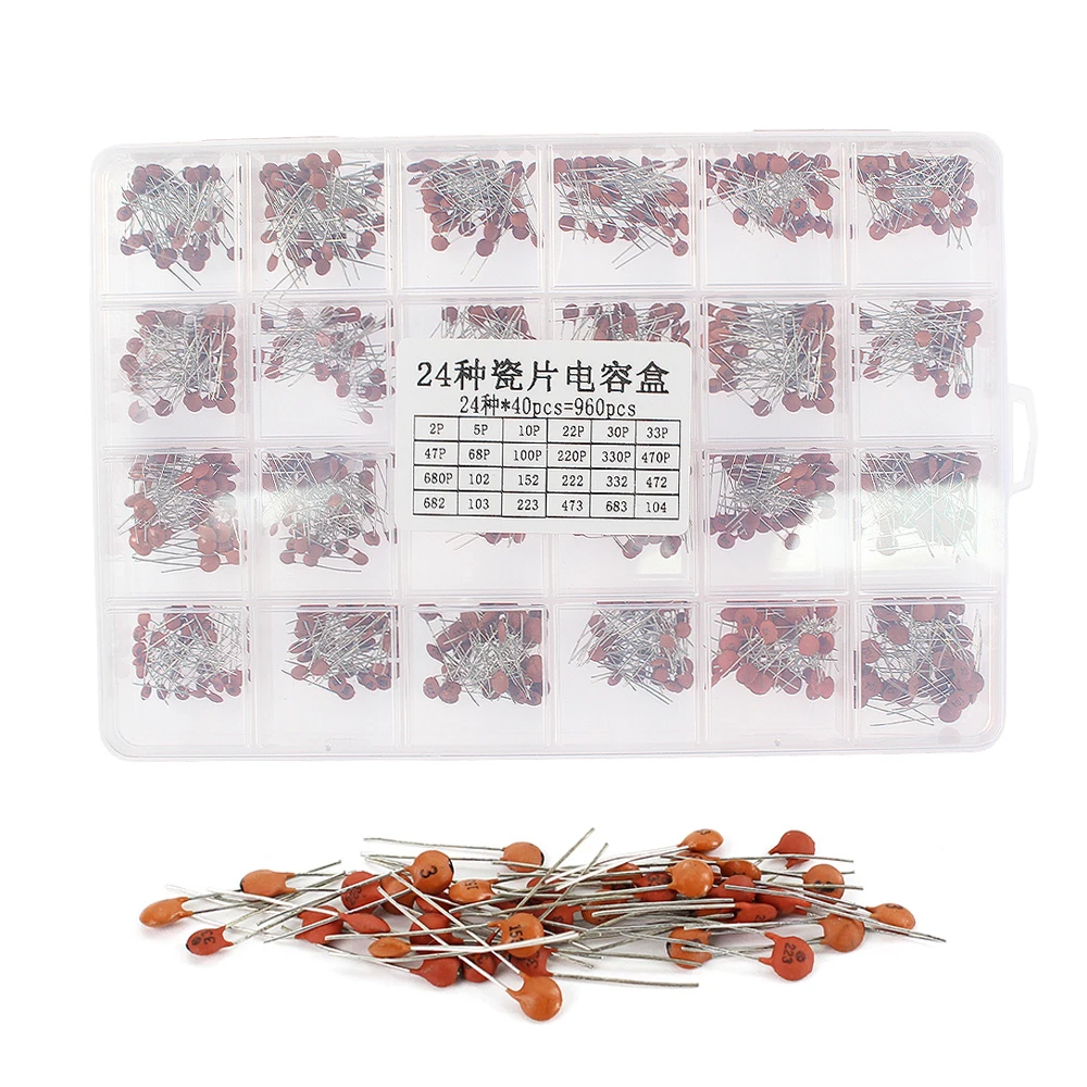 Kit de Condensadores Cerámicos, 300/960 Piezas, 2pF-0.1uF, Componentes Electrónicos, Kit Surtido de Condensadores, Muestras de Circuitos Integrados para Electrónica DIY