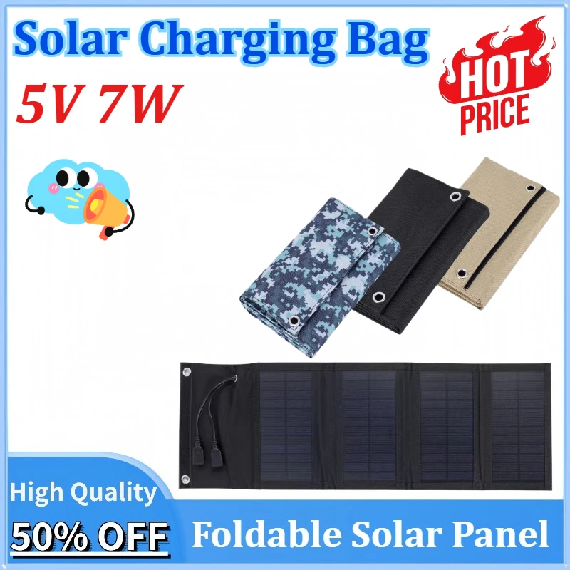 

New 7W Foldable Solar Panel Phone Charger 5V USB Waterproof Power Banks for Cell Phone Outdoor Camping Emergency Solar Charging