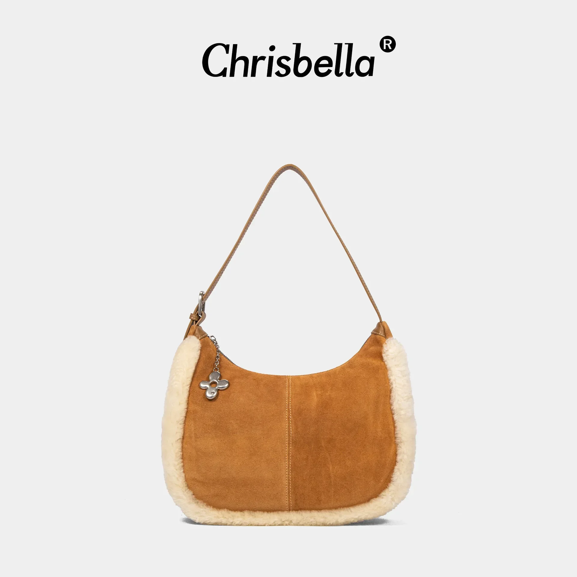 

Chrisbella Lamb Fleece Crescent HOBO Bag