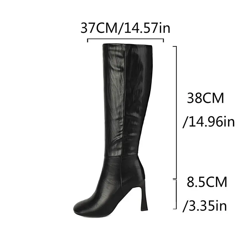 SIMLOVEYO New Apricot Women Knee High Boots Round Toe 8.5cm Thin Heels Zipper Large Size 44 45 46 Dating Party Tall Tube Autumn